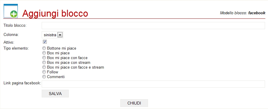 Aggiungi blocco Facebook
