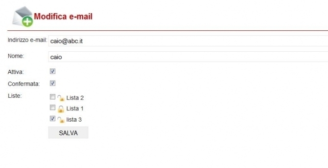 schermata modifica e-mail
