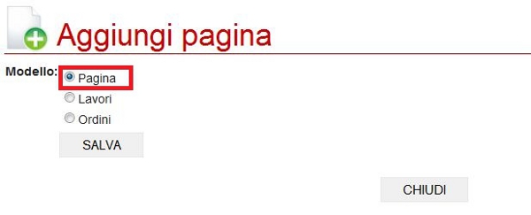 aggiungi modello pagina